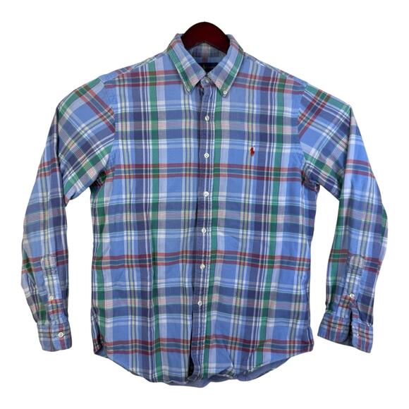 Polo Ralph Lauren Mens Blue Large Plaid Flannel Double Faced Chambray Lining - Picture 1 of 16